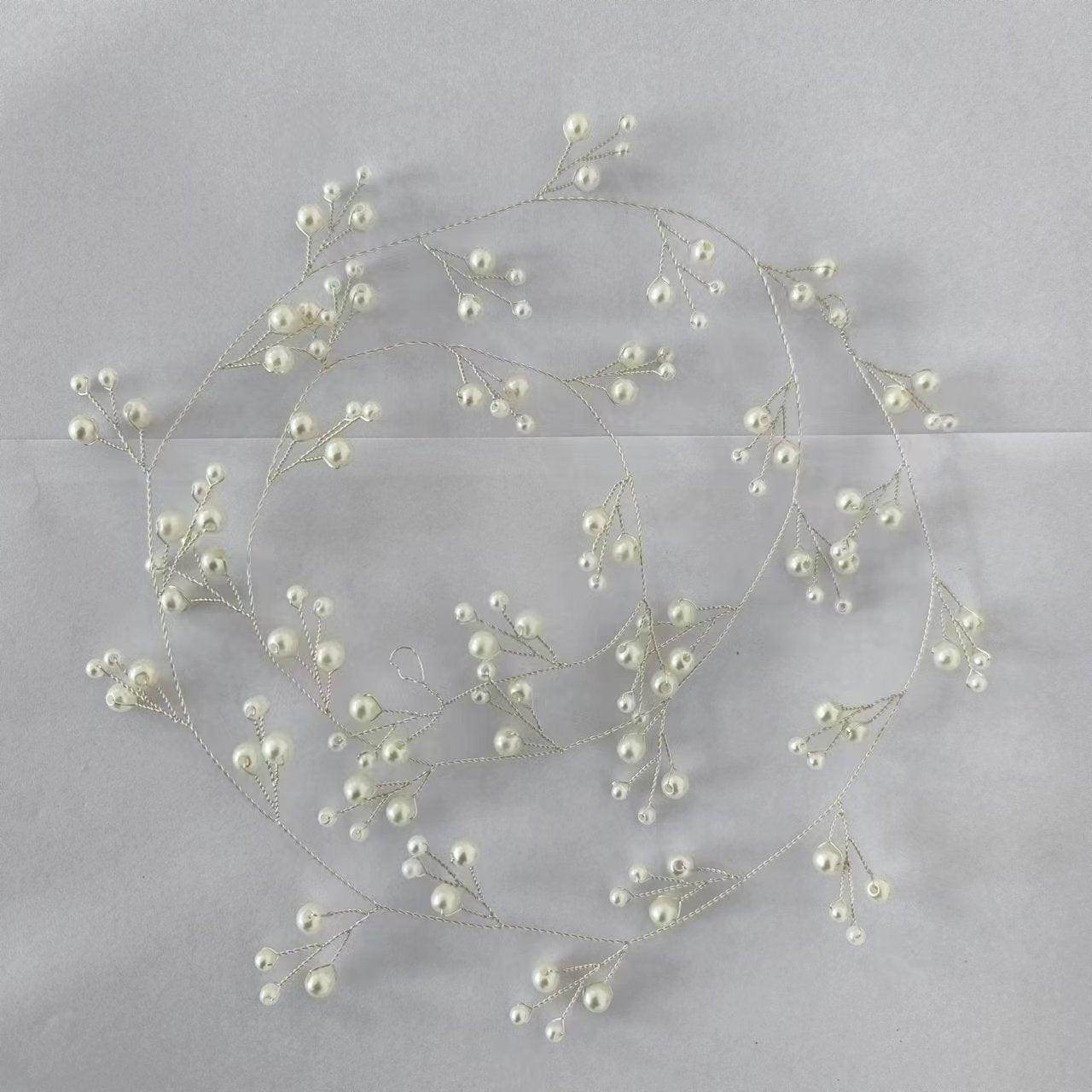 Bride wedding headwear 1 meter long pearl copper hair chain handmade hair accessories 782453848826 - COCOMELODY